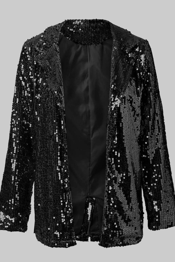 Dazzling women's sequin blazer, a shimmering statement piece for evening & party wear. Glamorous sparkle.
