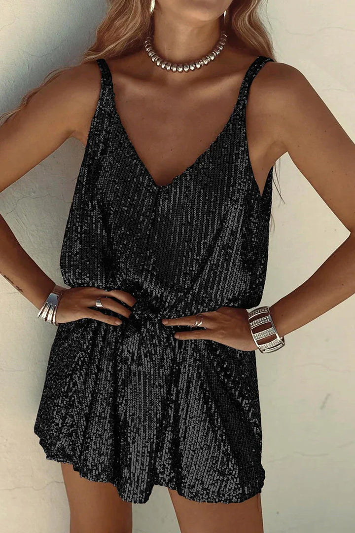 Sparkling women's party dress, a V-neck sequin mini perfect for making a statement.