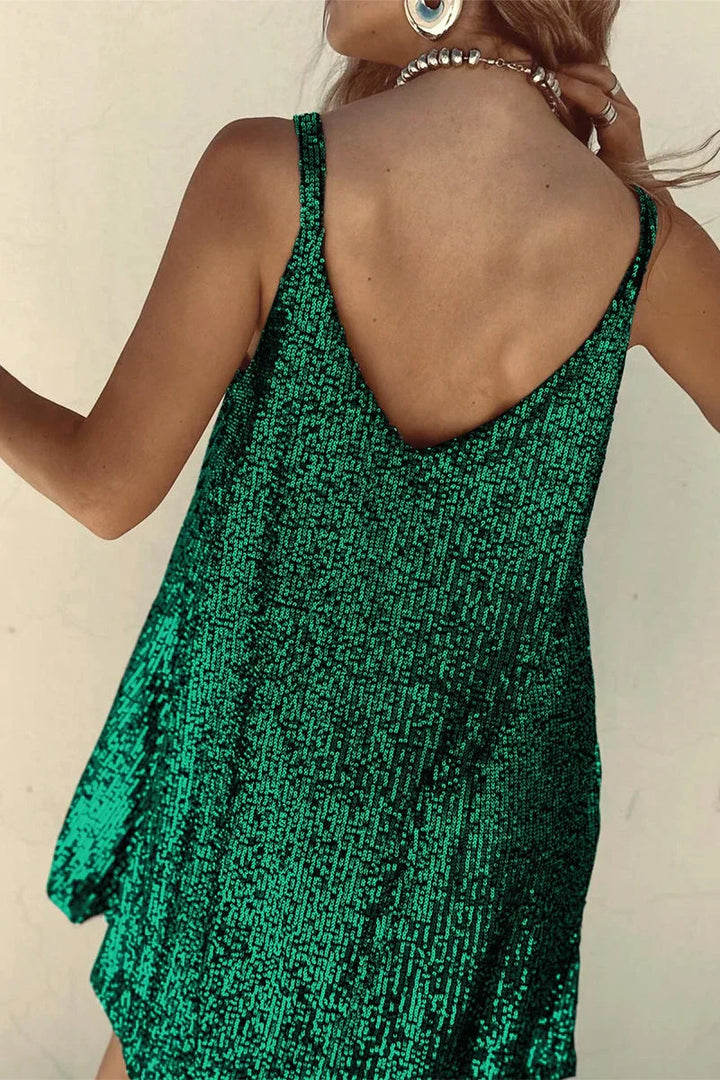 Sophisticated women's cocktail dress, a shimmering V-neck sequin mini for evenings.