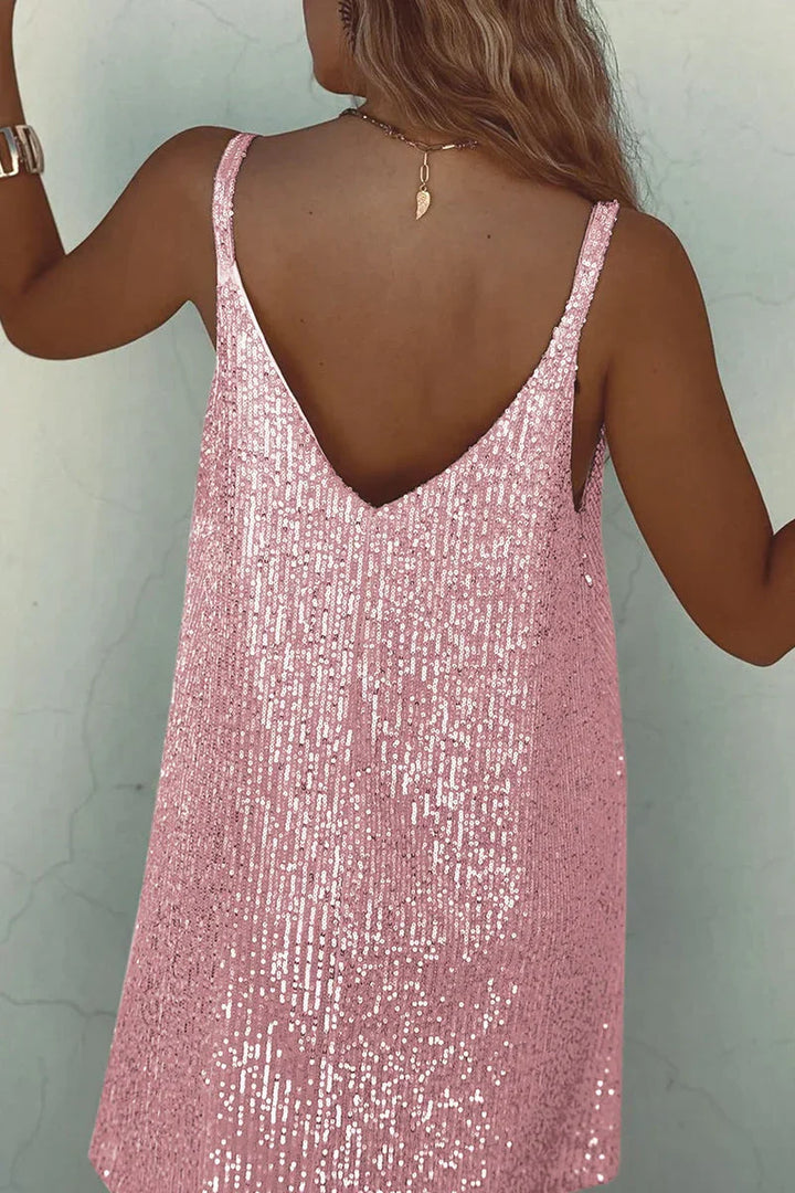 Shimmering V-neck sequin mini dress, a glamorous choice for women's special occasion wear.