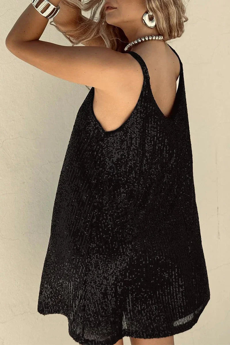 Women's glamorous V-neck sequin mini dress, ideal for parties and evening wear.