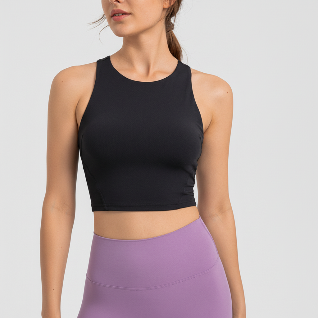 Shirley women's supportive crop top. Activewear with removable pads for gym, yoga, and fitness.