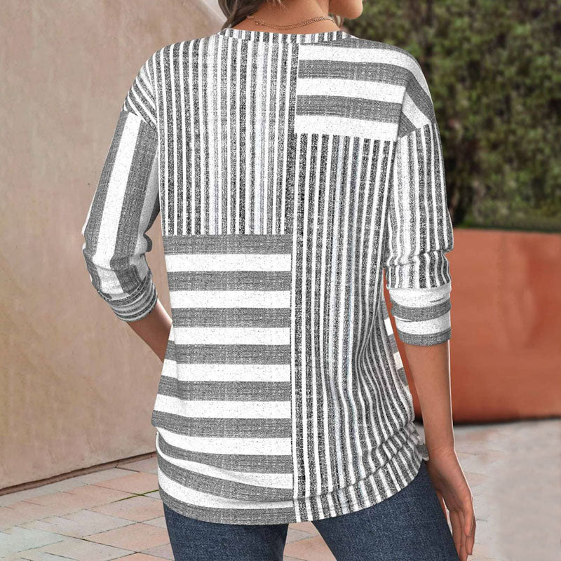 Stylish women's striped short sleeve blouse. Versatile top for spring and summer casual outfits & everyday comfort.