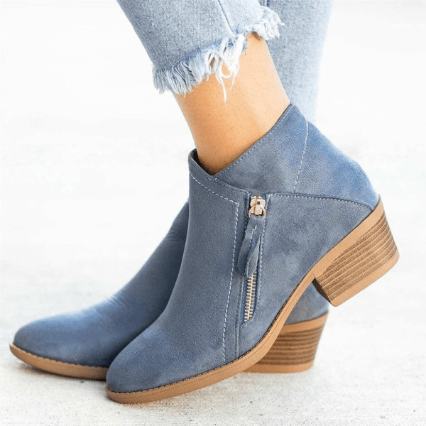 Women's side zip casual ankle boots with sturdy block heel for comfortable everyday fall fashion.