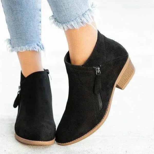 Versatile women's block heel ankle boots with side zip closure, ideal for stylish everyday casual wear.