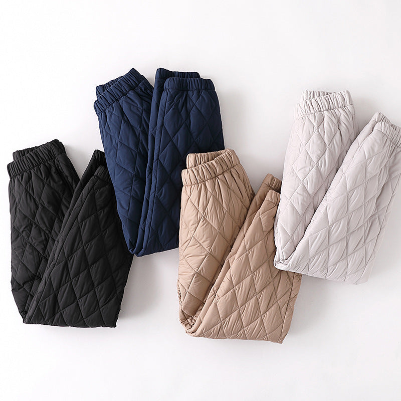 Versatile women's Sierra quilted pants, perfect for casual wear, lounging, or chic everyday winter outfits.