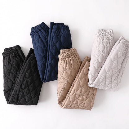 Versatile women's Sierra quilted pants, perfect for casual wear, lounging, or chic everyday winter outfits.