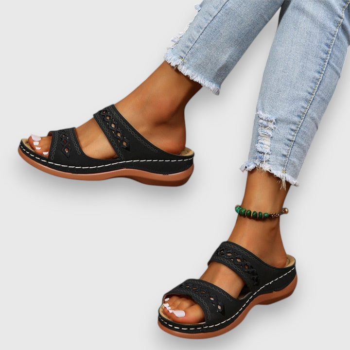 Ladies Sierra comfort wide fit sandals. Lightweight, open-toe, casual slip-on footwear for summer days.