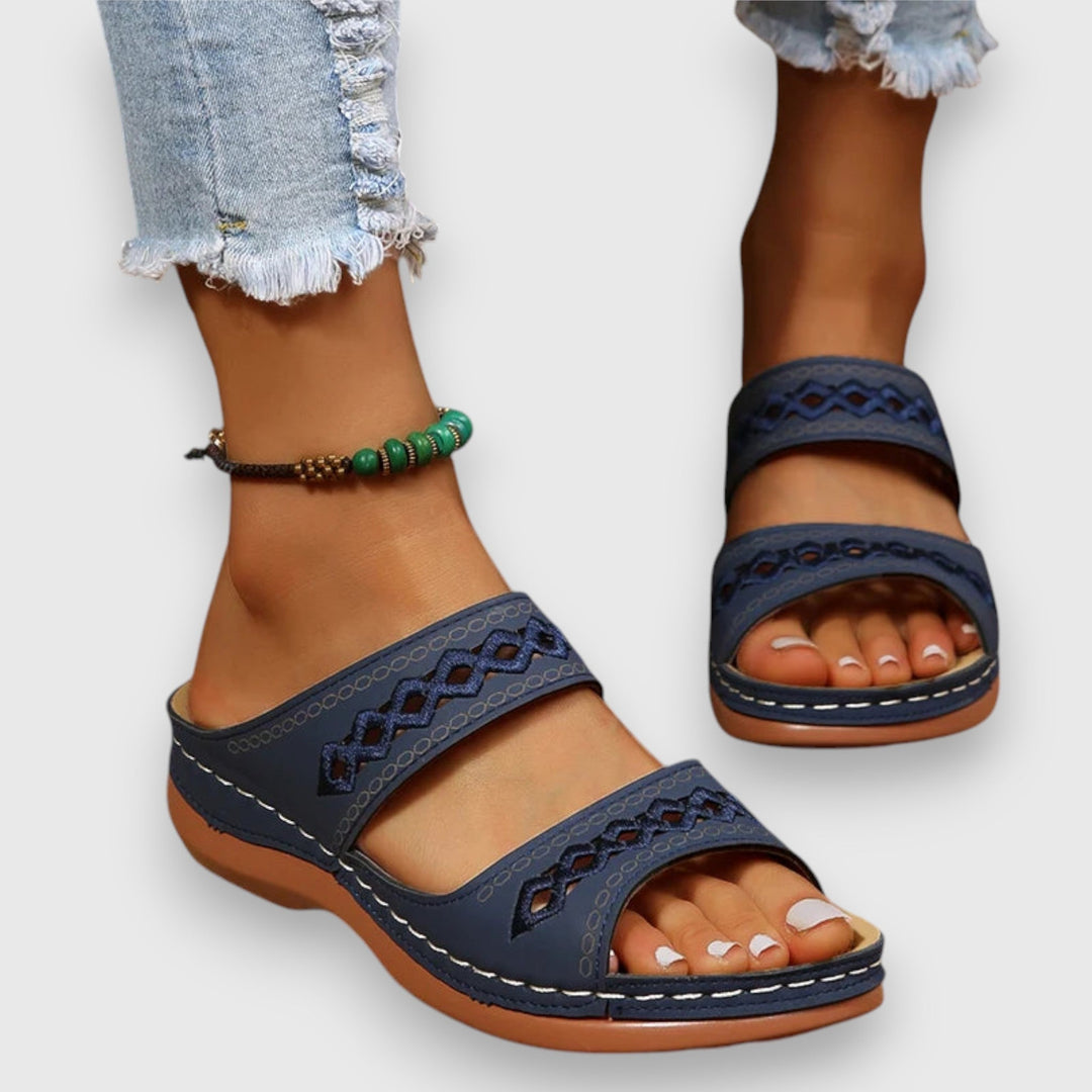 Ladies Sierra slip-on open-toe sandals. Wide fit, comfortable, and lightweight for summer casual wear.