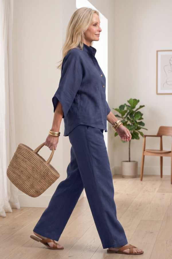 Stylish women's two-piece casual set in sky blue, versatile comfort wear for summer loungewear.