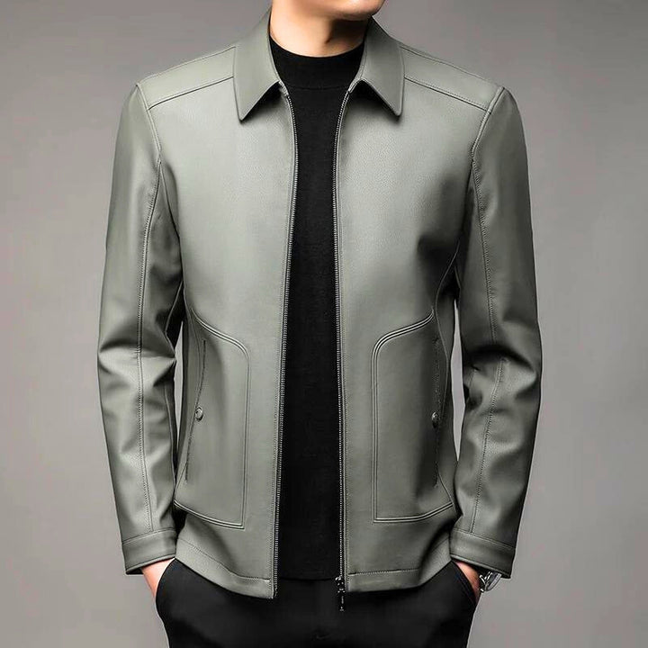 Stylish black women's business casual jacket with zipper closure, perfect for contemporary fashion.