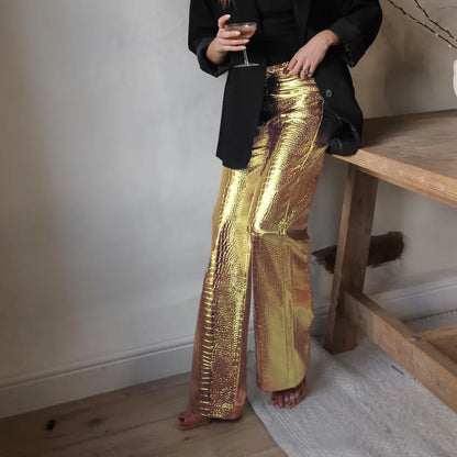 High-fashion women's sleek designer style pants. Modern chic trousers, perfect for elegant evening wear.