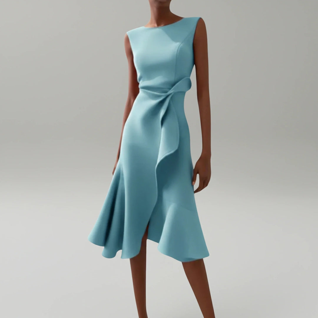 Stylish women's sleeveless A-line midi dress for a modern fashion look, perfect for effortless wear day or night.