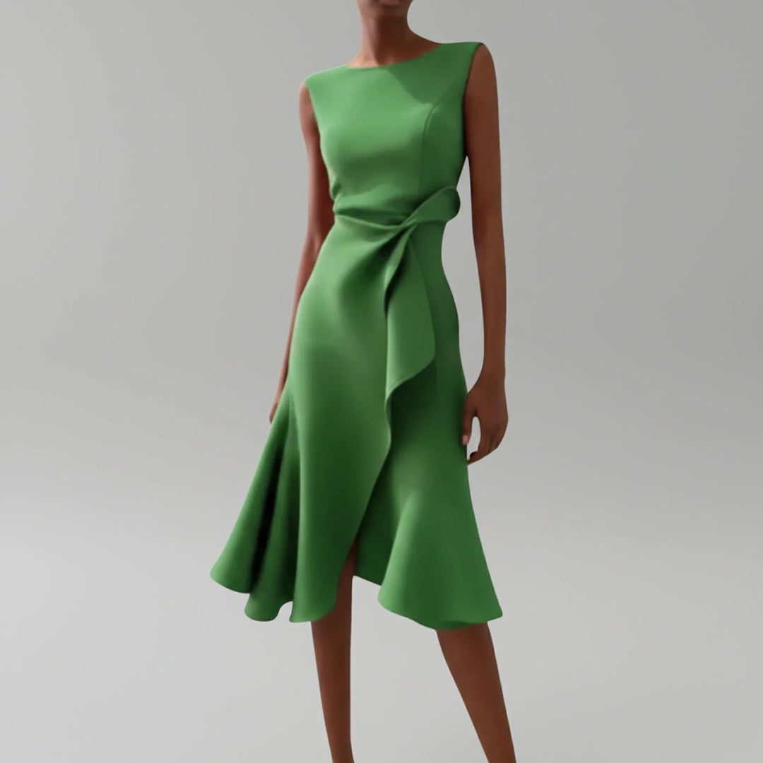 Flowy A-line midi dress for women, sleeveless and versatile, great for summer, casual outings, or elegant events.