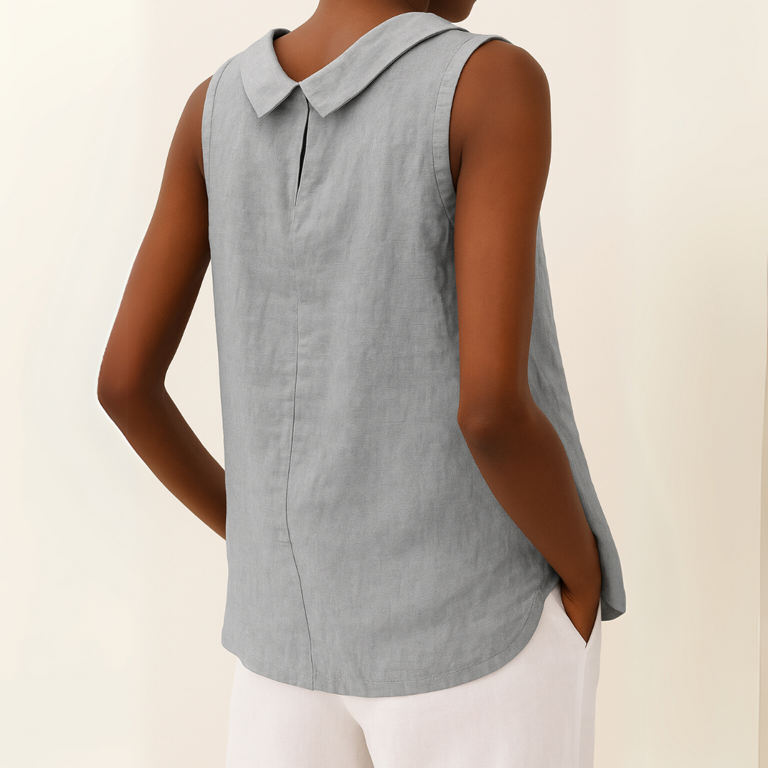 Chic women's sleeveless round neck blouse, ideal for relaxed fit casual summer fashion.