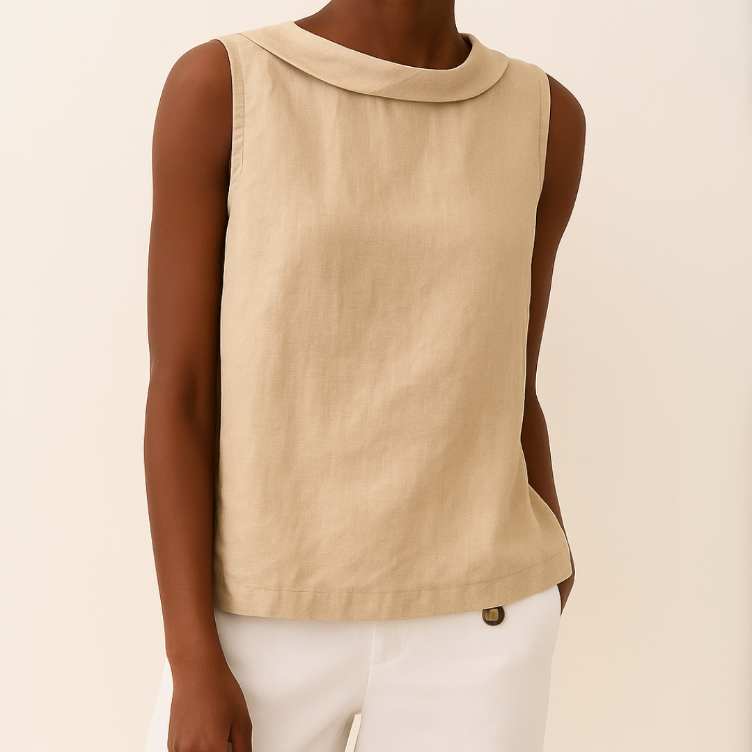 Versatile women's sleeveless top, a comfortable round neck blouse for casual everyday wear.