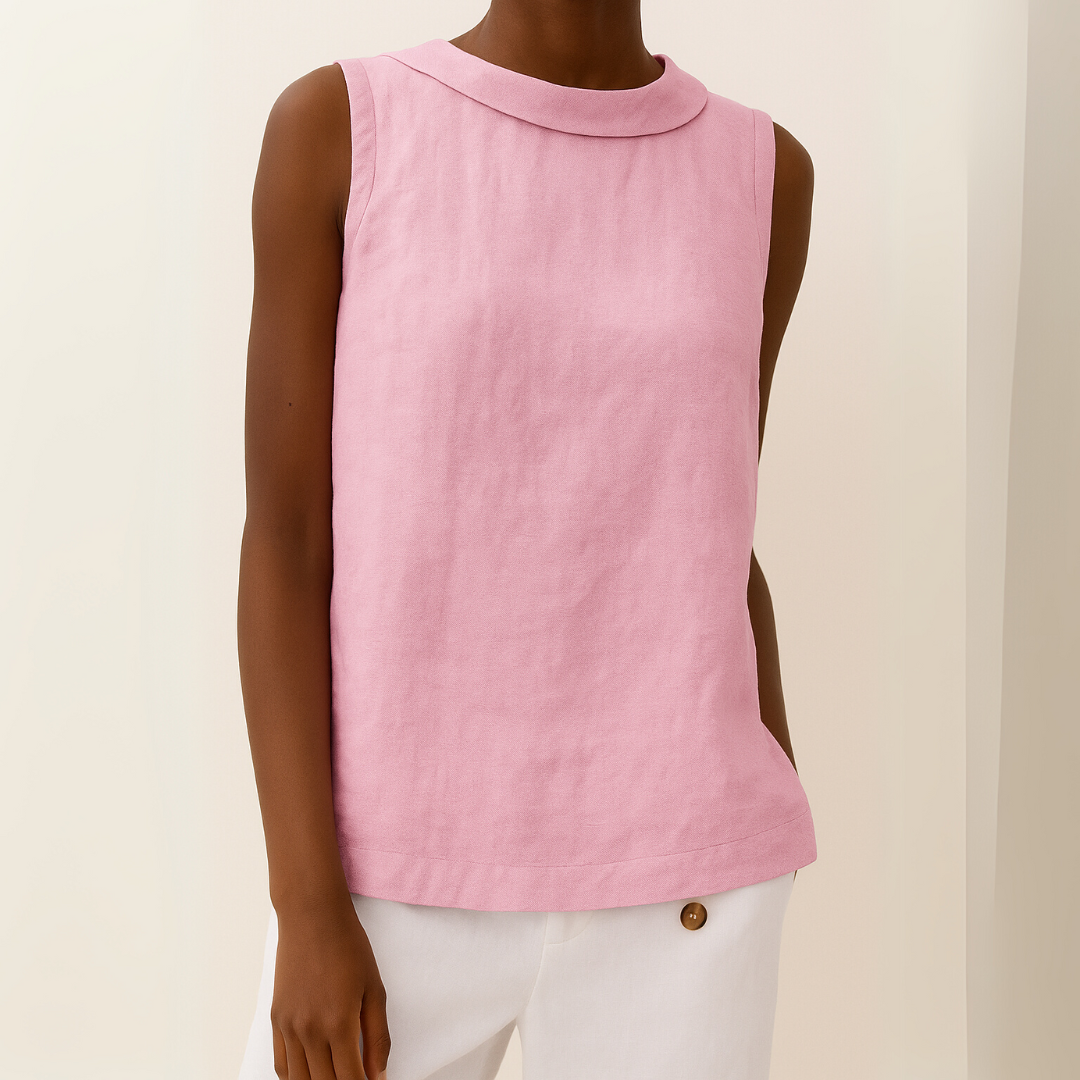 Lightweight women's sleeveless round neck top, perfect casual blouse for warm weather.