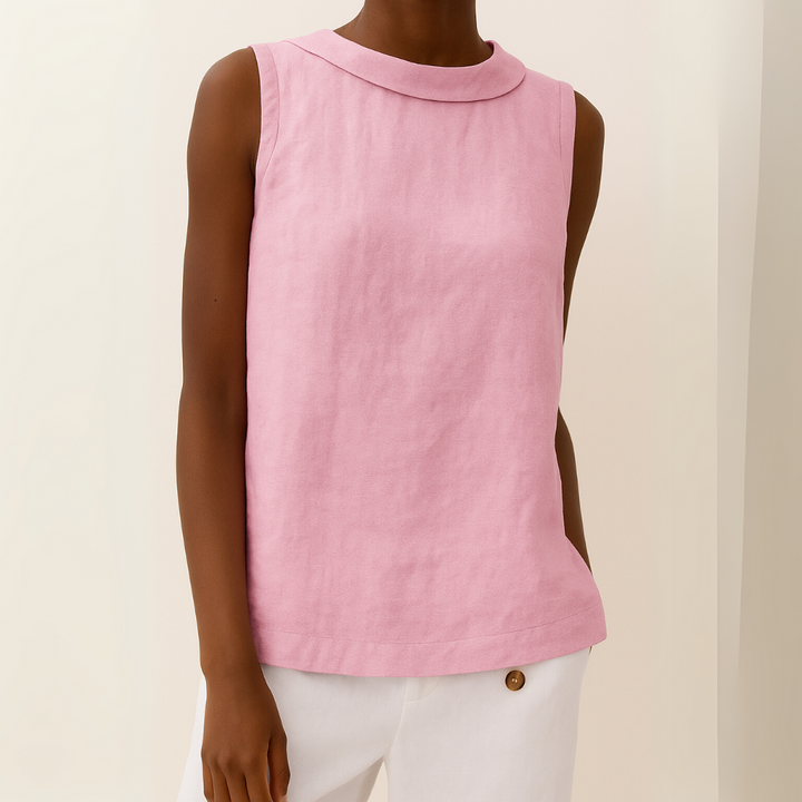 Lightweight women's sleeveless round neck top, perfect casual blouse for warm weather.
