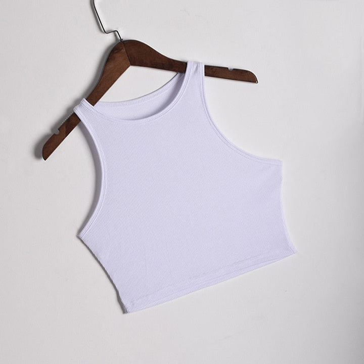 Simple & stylish women's sleeveless crop top, lightweight & fitted for versatile daily outfit choices.