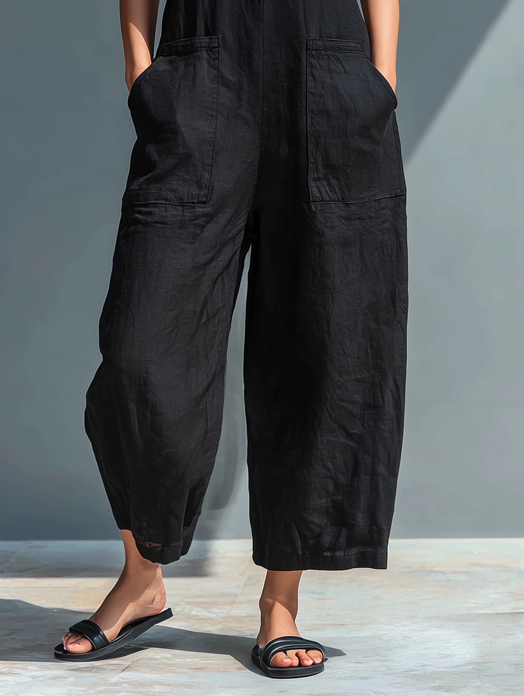 Comfortable women's sleeveless loose button-up jumpsuit, versatile for daily casual wear.