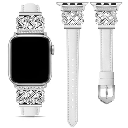 Fashionable women's leather watch strap, slim design with rhinestone accents, perfect for elegant smartwatches.
