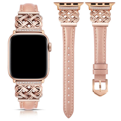 Elegant women's slim leather watch band with rhinestone detailing, offering a secure and stylish fit for smartwatches.