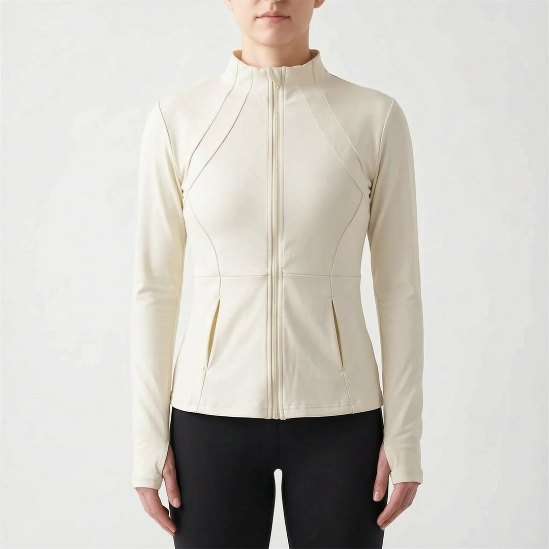 Comfortable women's yoga jacket, slim-fit, providing flexibility for studio workouts and active lifestyles.