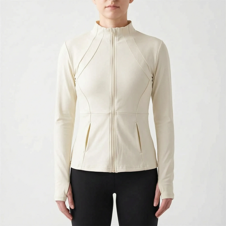 Comfortable women's yoga jacket, slim-fit, providing flexibility for studio workouts and active lifestyles.