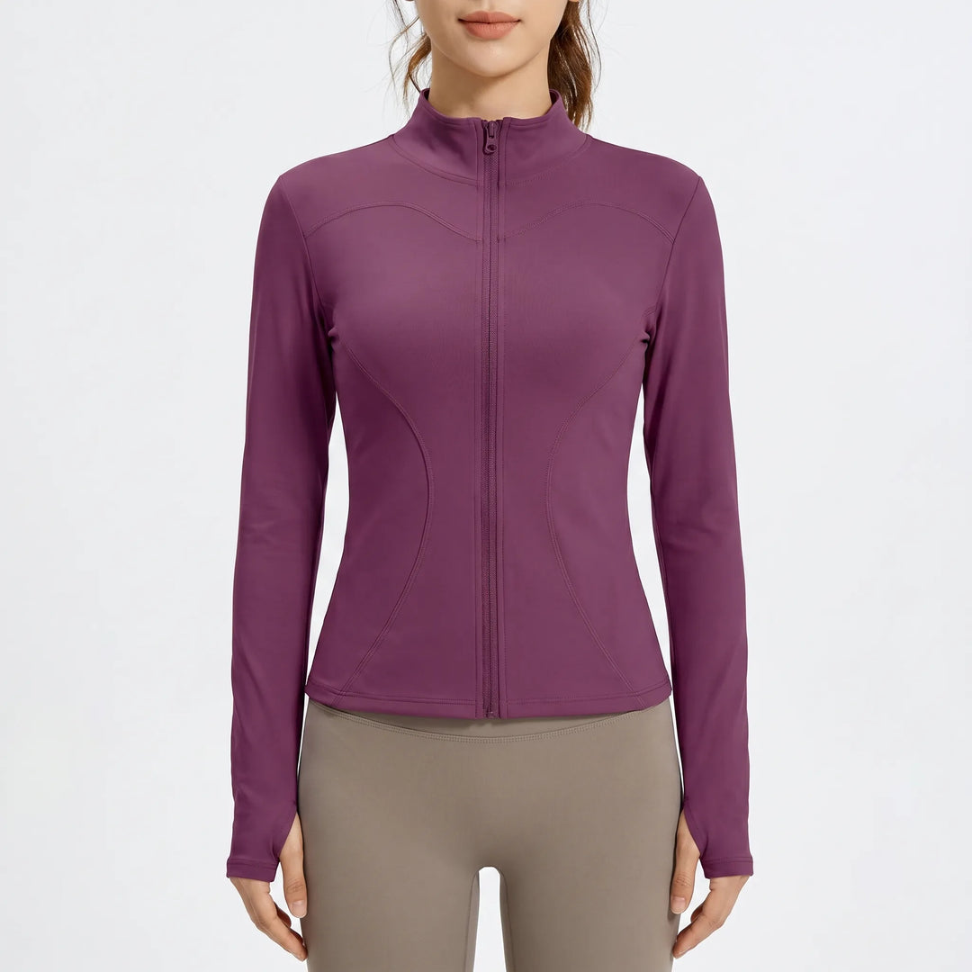 Versatile women's sports jacket, slim-fit for running, yoga, and intense workouts. Enhance active lifestyle.