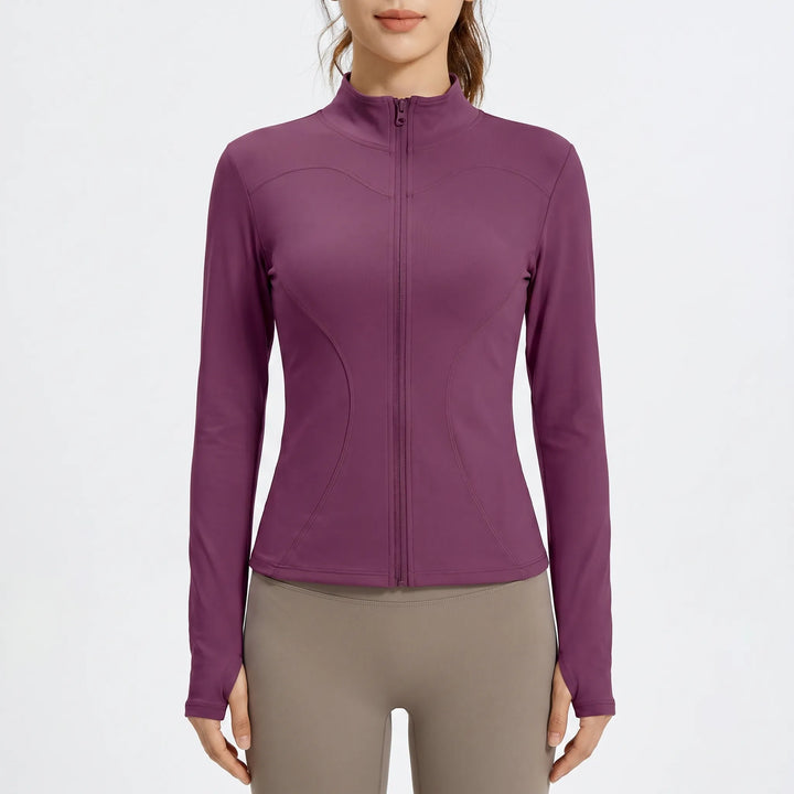 Versatile women's sports jacket, slim-fit for running, yoga, and intense workouts. Enhance active lifestyle.