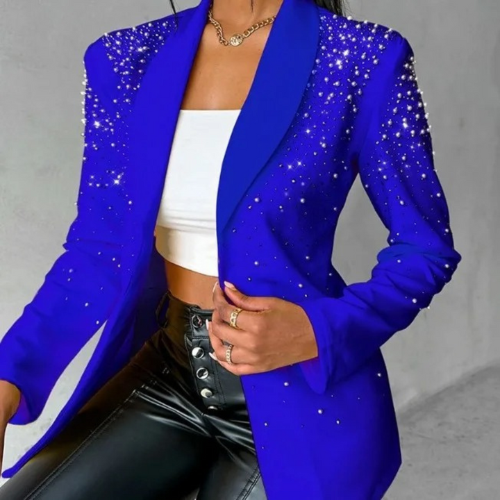 Chic women's fashion blazer, slim fit design with beautiful pearl accents, a versatile outerwear piece.