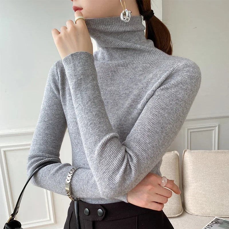 Versatile women's everyday turtleneck sweater, a long sleeve knit top essential for elegant fall & winter fashion.