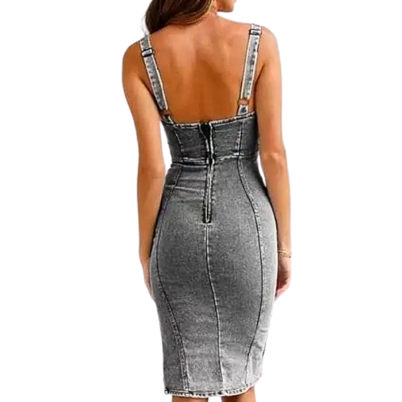 Modern women's slim-fit midi dress featuring a stylish side slit, ideal for a chic, comfortable, and elegant wardrobe.