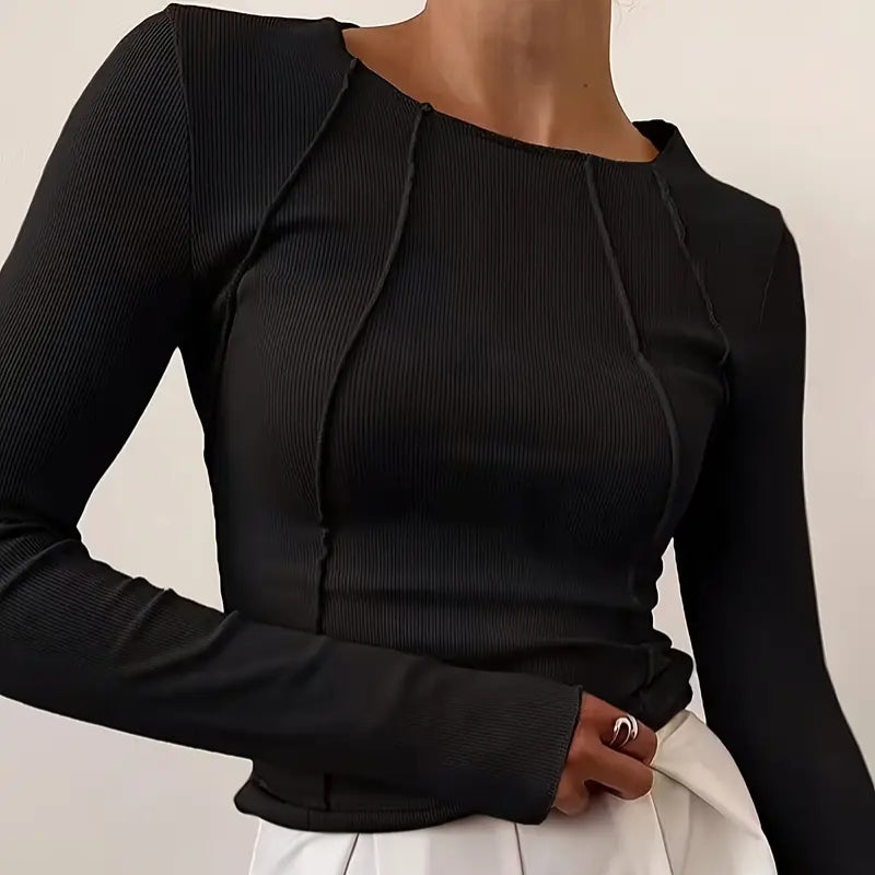 Versatile women's slim fit panel design top. A comfortable basic for effortless everyday style and modern outfits.