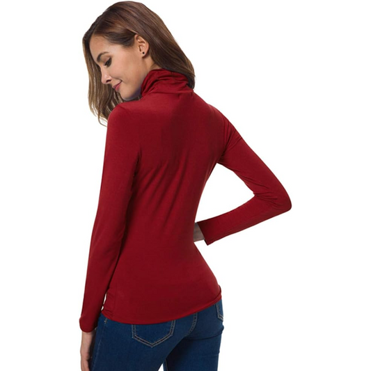 Women's slim fit turtleneck, a versatile long sleeve layering top for elegant or casual wear.