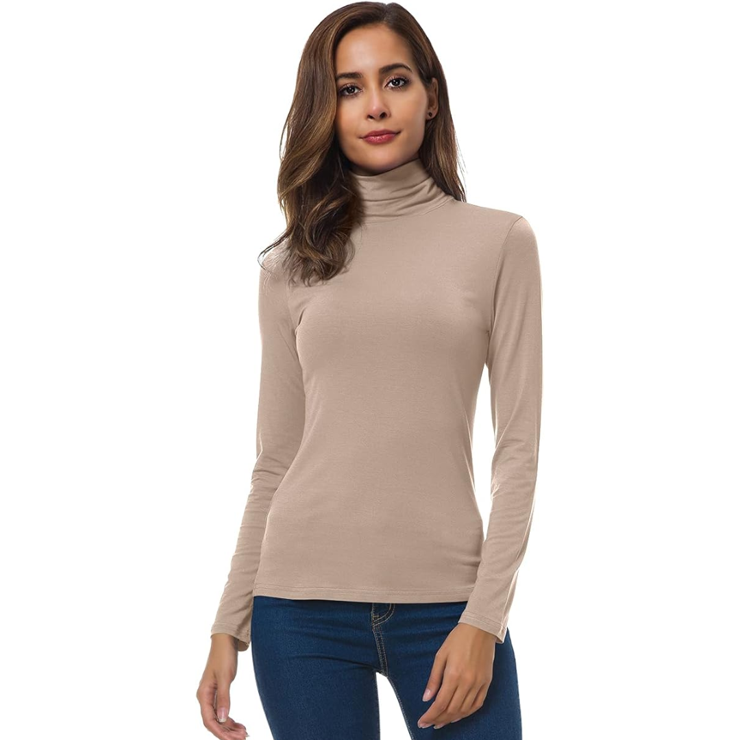 Fall & winter women's slim fit turtleneck. Elegant long sleeve layering top for everyday style.