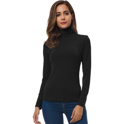 Elegant women's slim fit long sleeve turtleneck. Petra layering top for versatile fall & winter style.