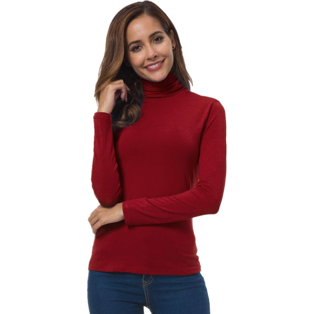 Comfortable women's slim fit turtleneck long sleeve top. Ideal for versatile everyday layering.