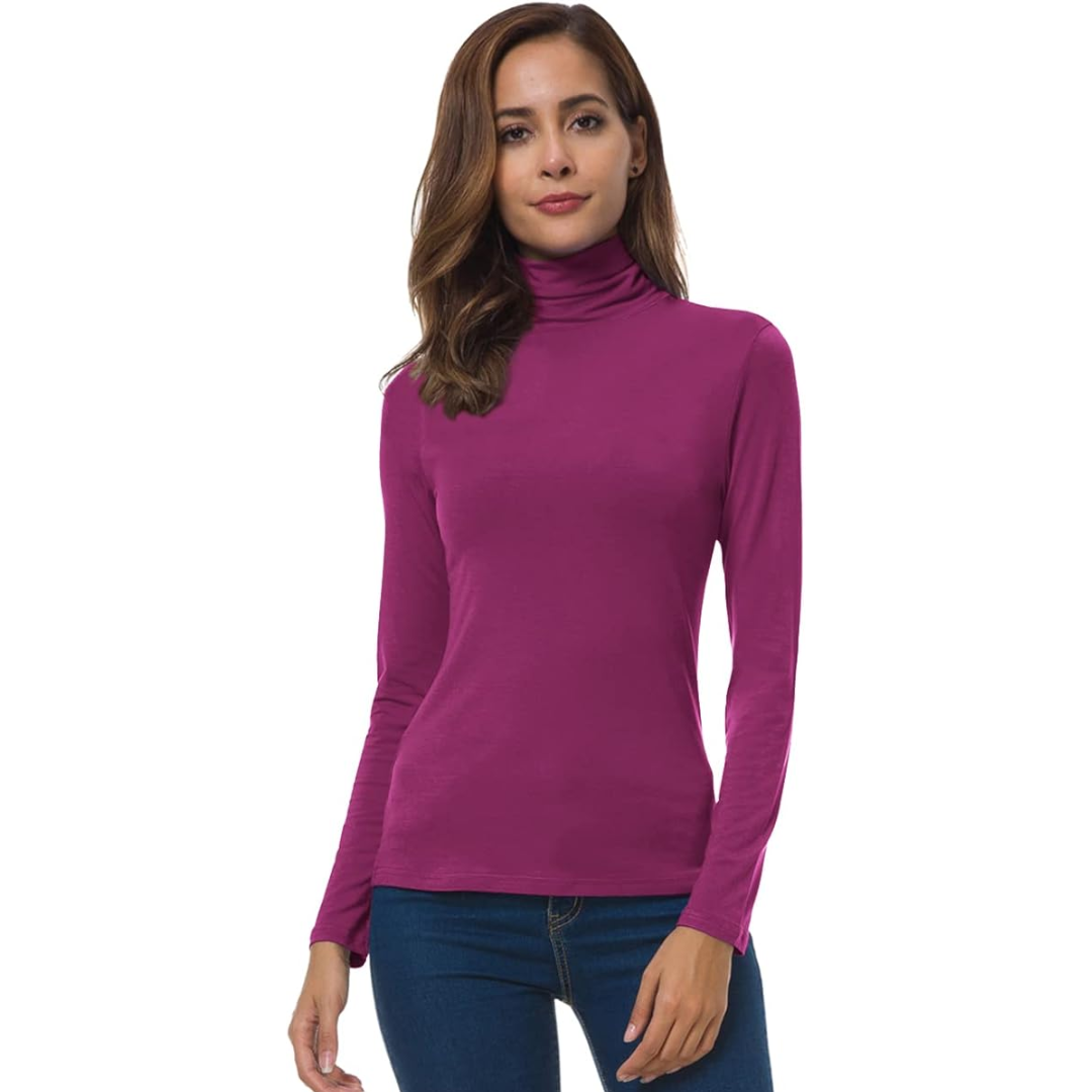 Versatile women's slim fit turtleneck, great for elegant layering in fall & winter. Long sleeve.