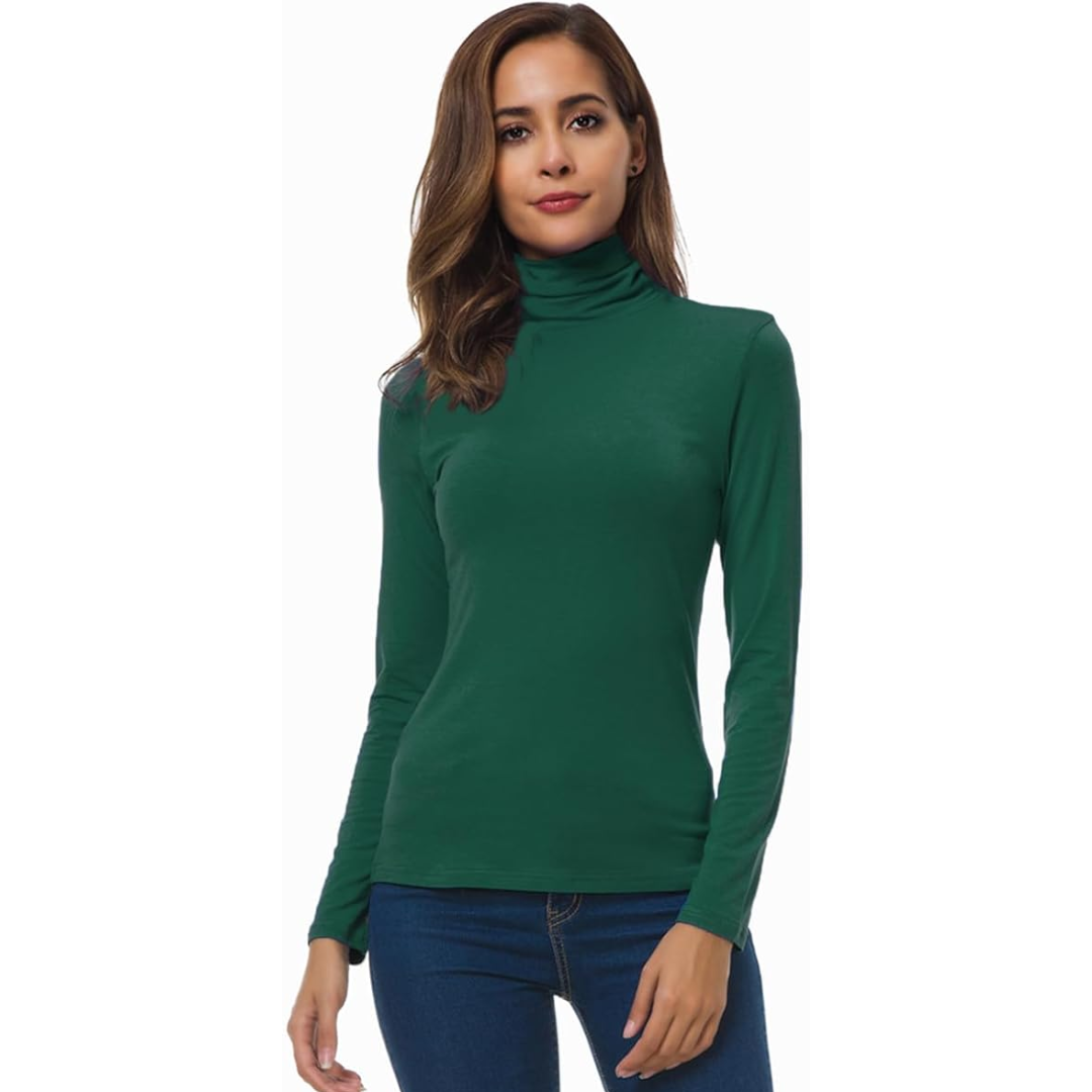 Casual yet elegant women's slim fit long sleeve turtleneck. Perfect versatile layering top.