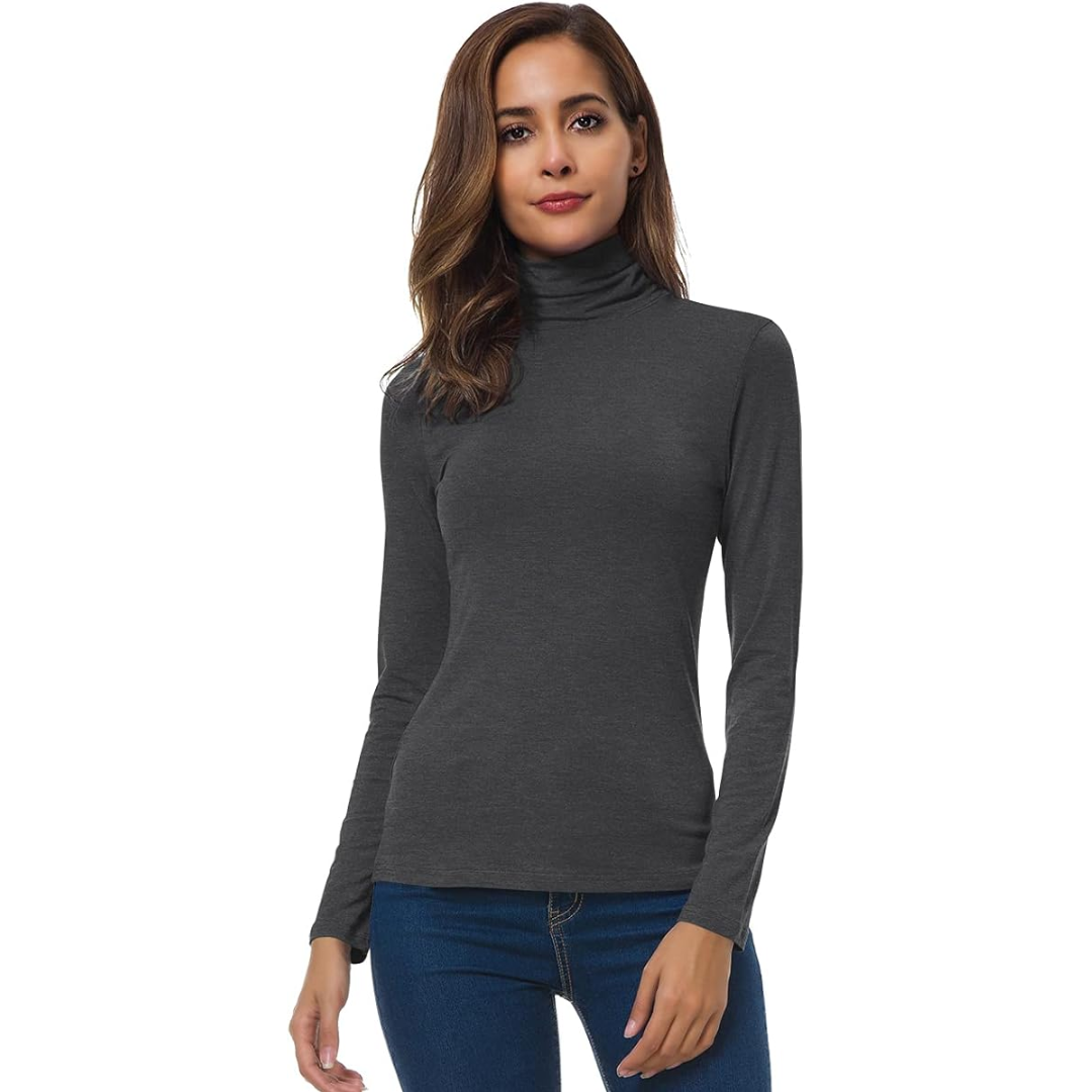 Women's slim fit turtleneck, the ultimate versatile long sleeve layering top for fall & winter.