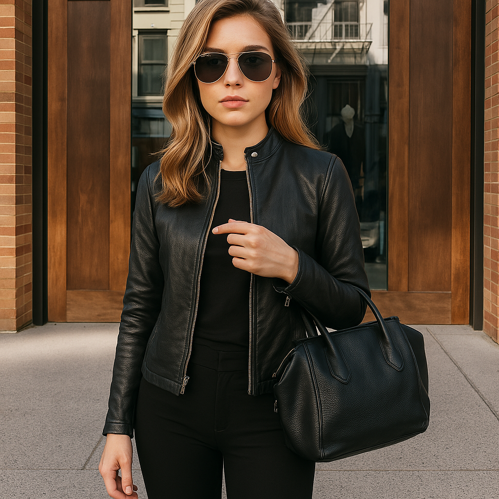 Full view: Women's slim fit zip-up jacket, featuring a mandarin collar and versatile design for ladies.