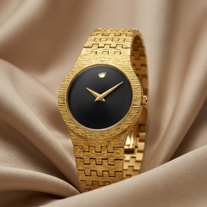 Women's Slim Seraphine gold minimalist wrist watch worn on a wrist. Delicate, elegant, and fashionable accessory.