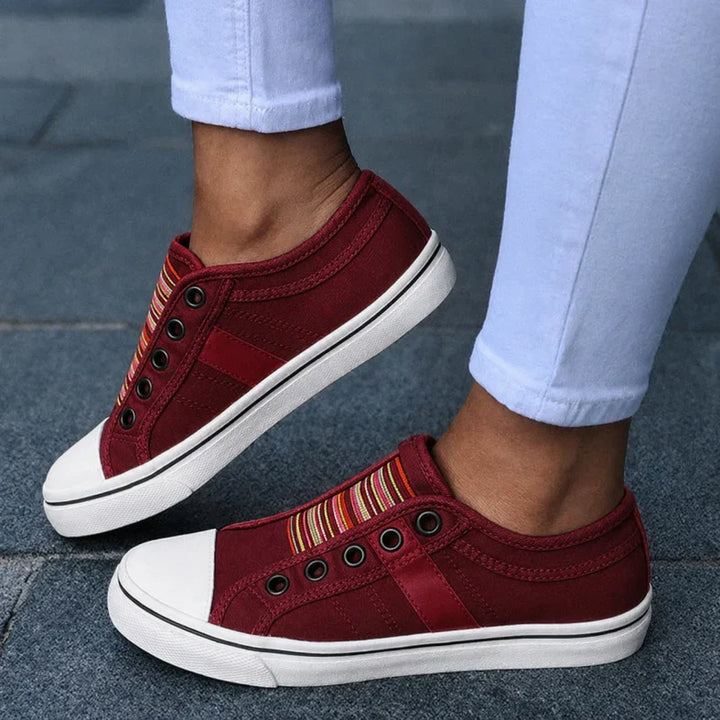 Comfortable women's slip-on summer sneakers, breathable design for lightweight walking and effortless style.