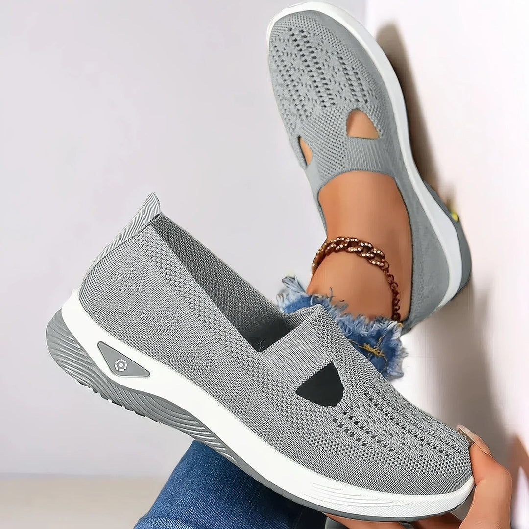 Comfortable women's walking shoes. Slip-on design with arch support for daily wear.