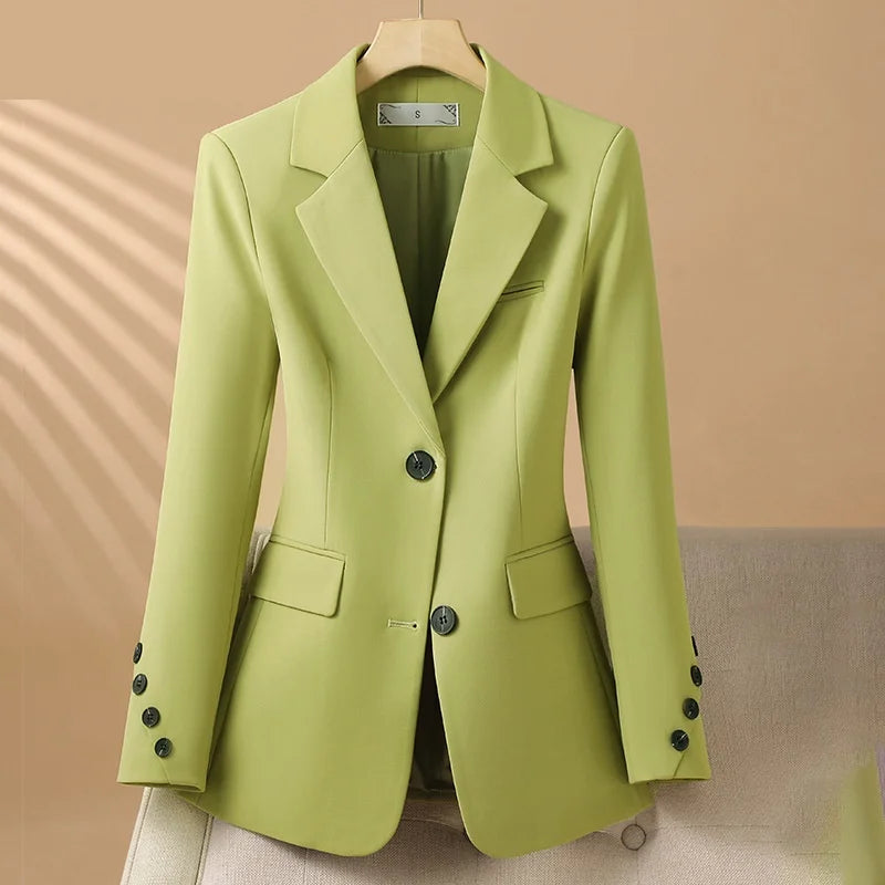 Elegant women's tailored blazer, ideal for smart casual or professional style. Versatile long sleeve fashion jacket.