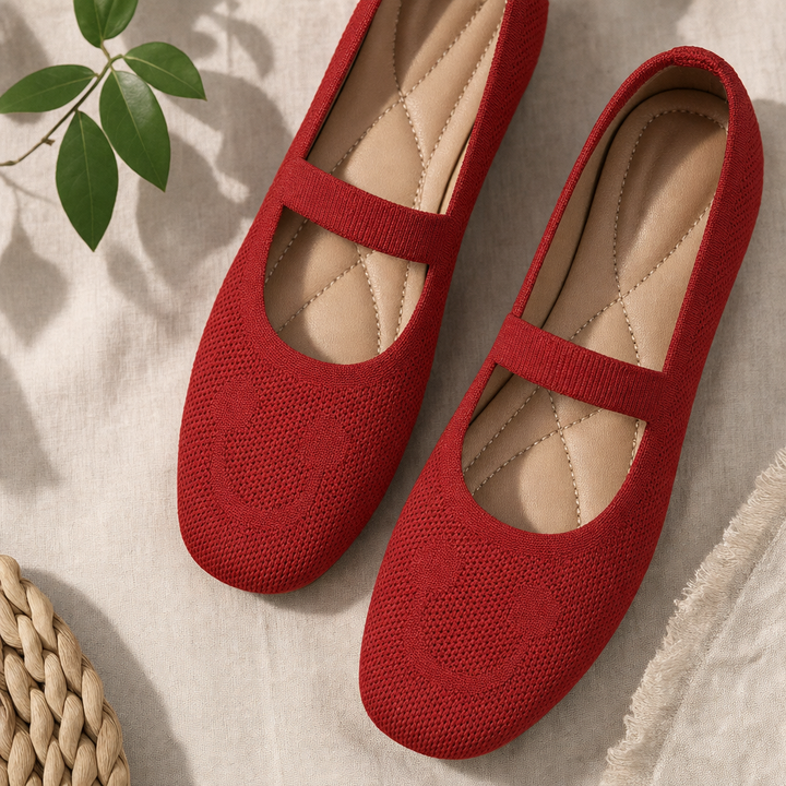 Smiling face Mary Jane ballet flats for women. Fun & comfortable slip-on shoes, great for playful, stylish everyday wear.