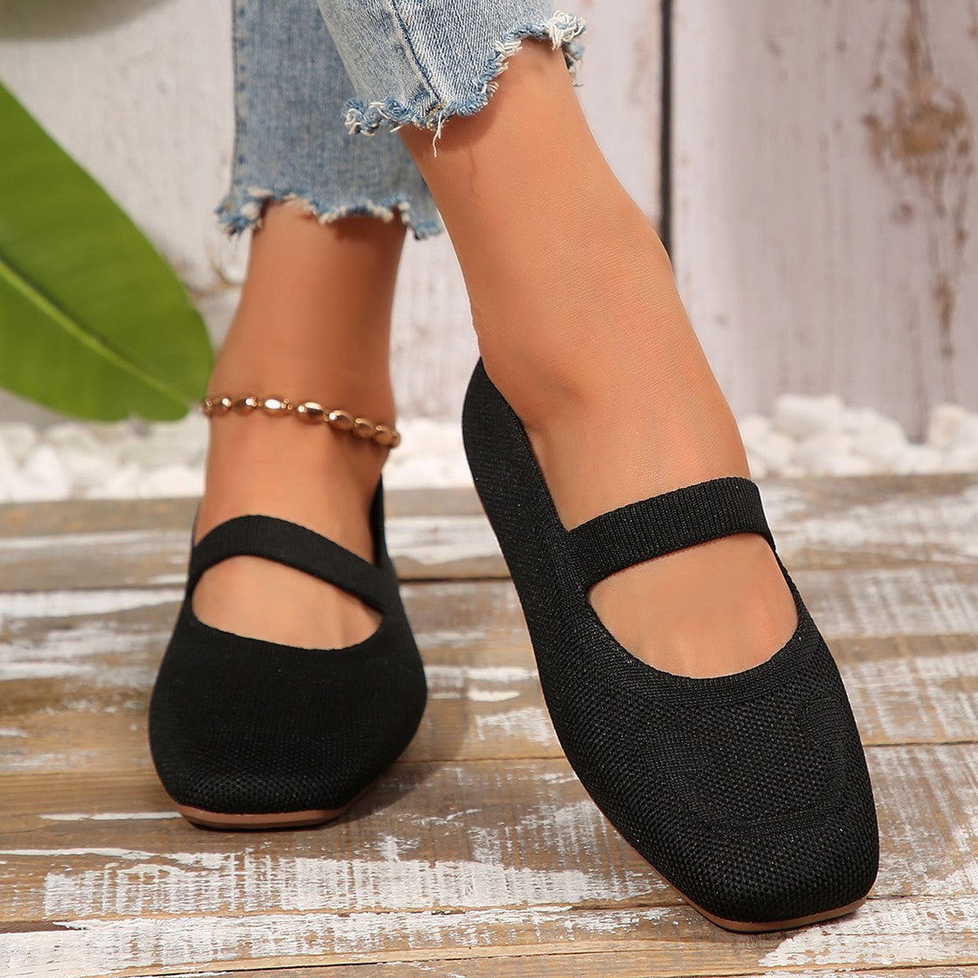 Women's comfortable ballet flats, featuring a smiling face and classic Mary Jane strap. Stylish & fun everyday slip-on shoes.