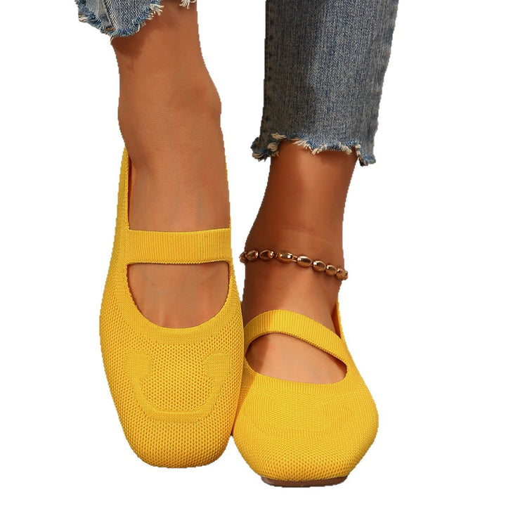 Cute smiling face Mary Jane ballet flats for women. Comfortable & stylish slip-on casual shoes, perfect for playful moments.