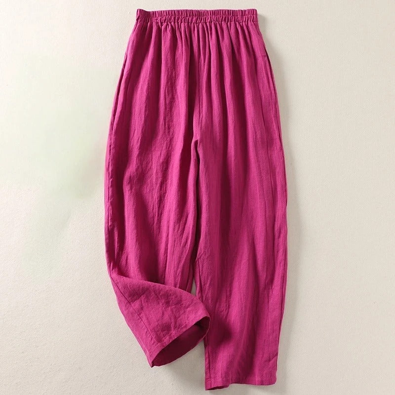 Women's Sofia comfortable loose fit wide leg pants. High elastic waist, breathable summer casual & resort wear.